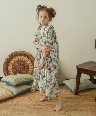 Sage Green Kaftan Saree Kidswear 2