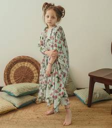 Sage Green Kaftan Saree Kidswear