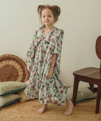 Sage Green Kaftan Saree Kidswear 3