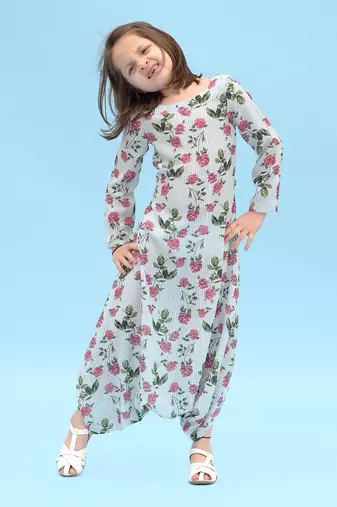 Sage Green Striped Dhoti Jumpsuit Kids
