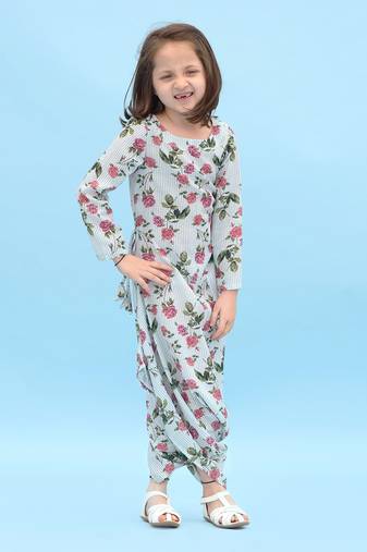 Sage Green Striped Dhoti Jumpsuit Kids