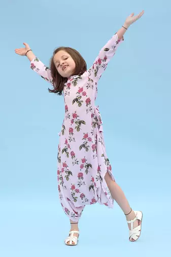 Soft Pink Berry Dhoti Jumpsuit Kids