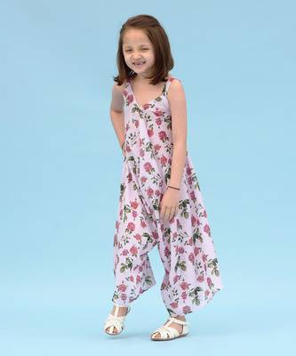 Soft Pink Berry Striped Palazzo Jumpsuit Kids 1