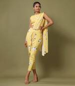 Yellow Floral Dhoti Saree & Top Set