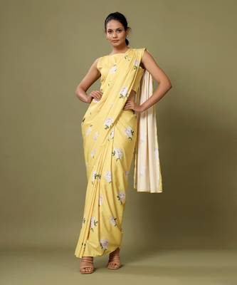Yellow Floral Saree Skirt & Top Set 1