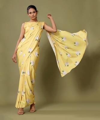 Yellow Floral Saree Skirt & Top Set 2