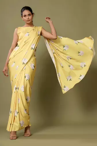 Yellow Floral Saree Skirt & Top Set