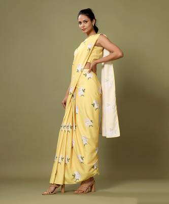 Yellow Floral Saree Skirt & Top Set 3