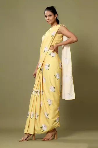 Yellow Floral Saree Skirt & Top Set