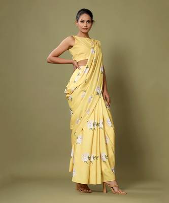 Yellow Floral Saree Skirt & Top Set 4