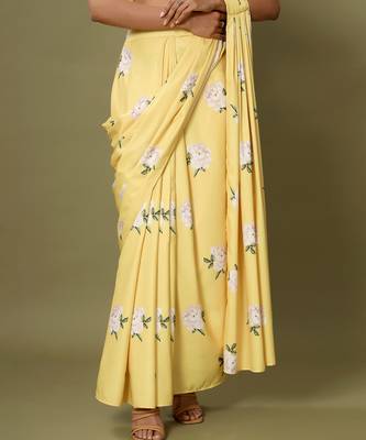 Yellow Floral Saree Skirt & Top Set 5