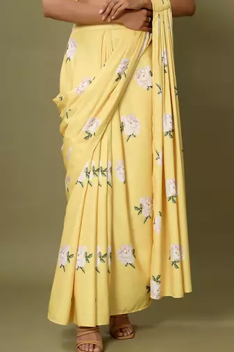 Yellow Floral Saree Skirt & Top Set