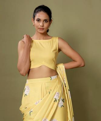 Yellow Floral Saree Skirt & Top Set 6