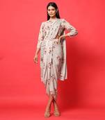 Oyster Pink Rayon Floral Printed Dhoti Saree and Top Set