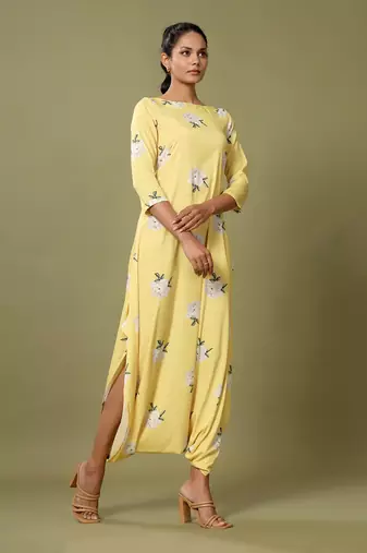 Yellow Floral Dhoti Jumpsuit