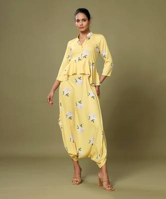 Yellow Floral Peplum Dhoti Jumpsuit 1