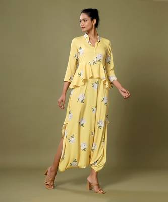 Yellow Floral Peplum Dhoti Jumpsuit 2