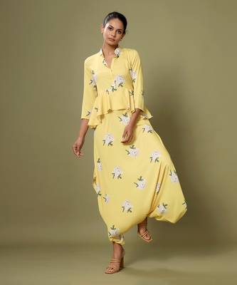 Yellow Floral Peplum Dhoti Jumpsuit 3