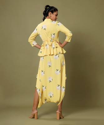 Yellow Floral Peplum Dhoti Jumpsuit 4