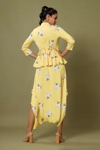 Yellow Floral Peplum Dhoti Jumpsuit
