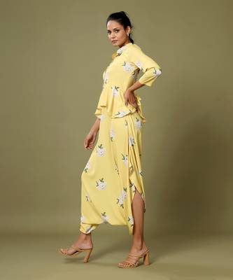 Yellow Floral Peplum Dhoti Jumpsuit 5
