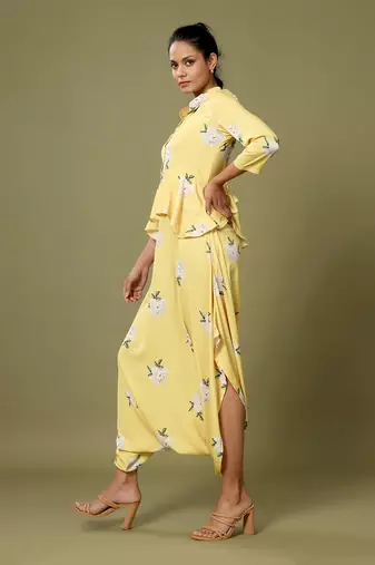 Yellow Floral Peplum Dhoti Jumpsuit