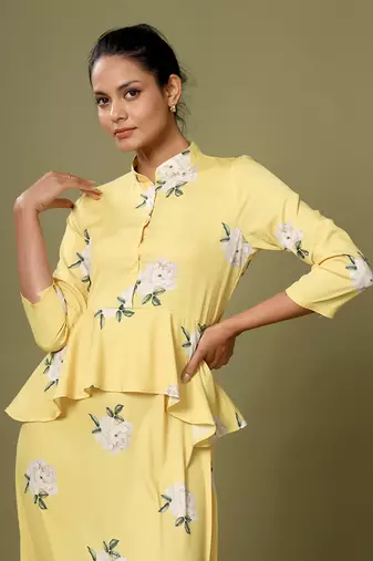 Yellow Floral Peplum Dhoti Jumpsuit