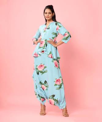 Striped Floral Peplum Dhoti Jumpsuit 1