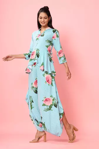 Striped Floral Peplum Dhoti Jumpsuit
