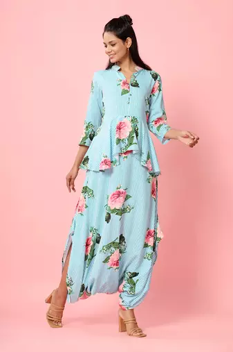 Striped Floral Peplum Dhoti Jumpsuit
