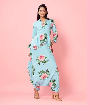 Striped Floral Peplum Dhoti Jumpsuit 4