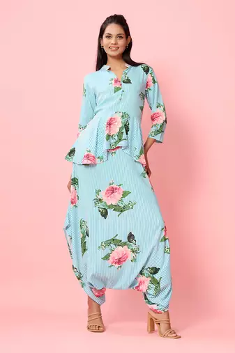 Striped Floral Peplum Dhoti Jumpsuit
