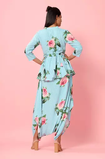 Striped Floral Peplum Dhoti Jumpsuit