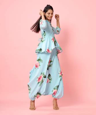 Striped Floral Peplum Dhoti Jumpsuit 6