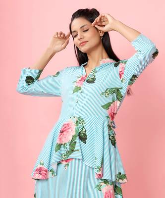 Striped Floral Peplum Dhoti Jumpsuit 7