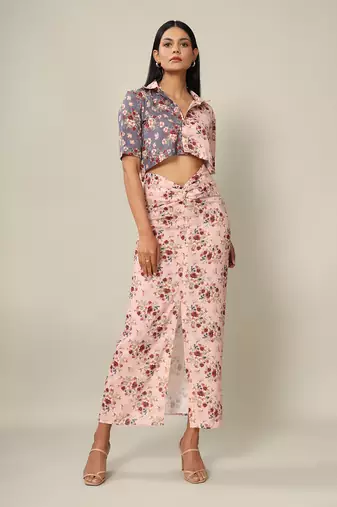 Pink Rayon Abstract Printed Co-Ord Set