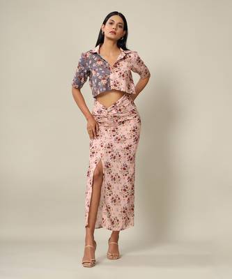 Pink Rayon Abstract Printed Co-Ord Set 5