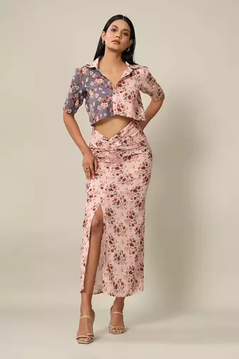 Pink Rayon Abstract Printed Co-Ord Set