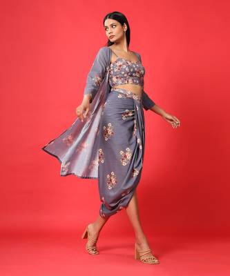 Persian Blue Bralette, Cape, Lungi Skirt Set 2