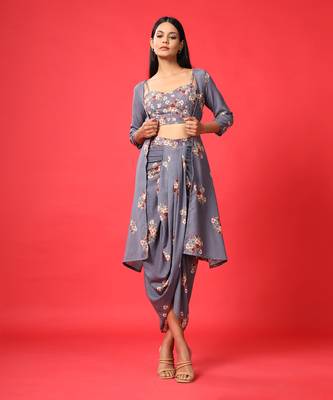 Persian Blue Bralette, Cape, Lungi Skirt Set 3
