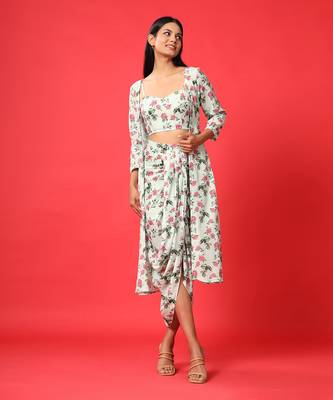 Sage Green Bralette, Cape, Lungi Skirt Set 2