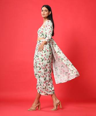 Sage Green Bralette, Cape, Lungi Skirt Set 3