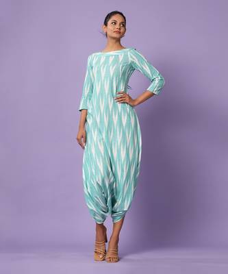 Turquoise Ikat Dhoti Jumpsuit 1