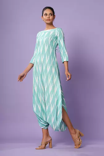 Turquoise Ikat Dhoti Jumpsuit