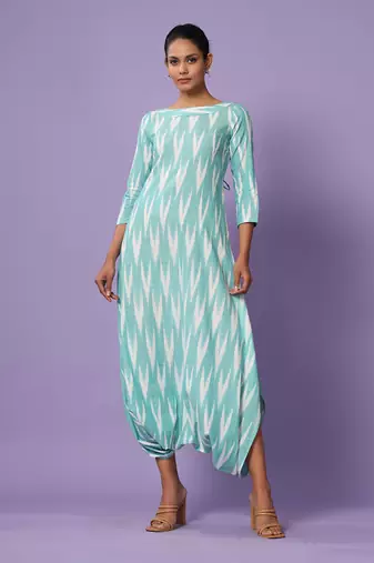 Turquoise Ikat Dhoti Jumpsuit