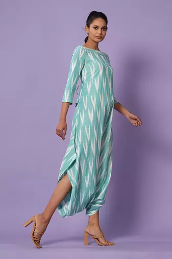 Turquoise Ikat Dhoti Jumpsuit
