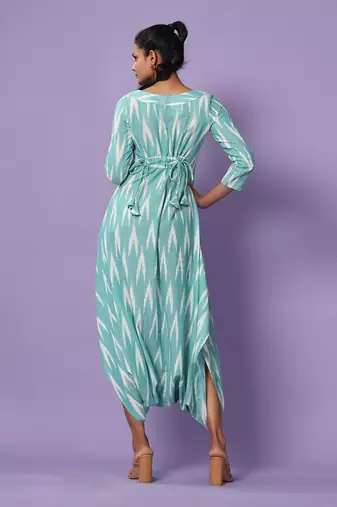 Turquoise Ikat Dhoti Jumpsuit