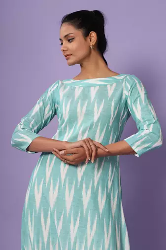Turquoise Ikat Dhoti Jumpsuit