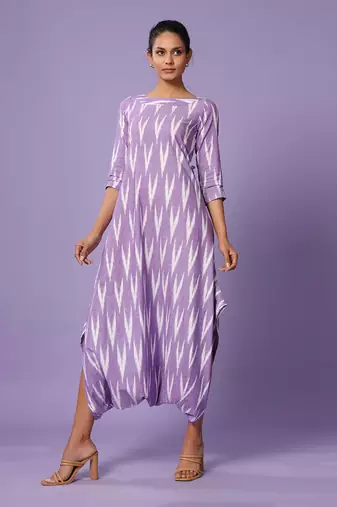 Purple Ikat Dhoti Jumpsuit