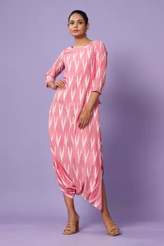 Pink Ikat Dhoti Jumpsuit